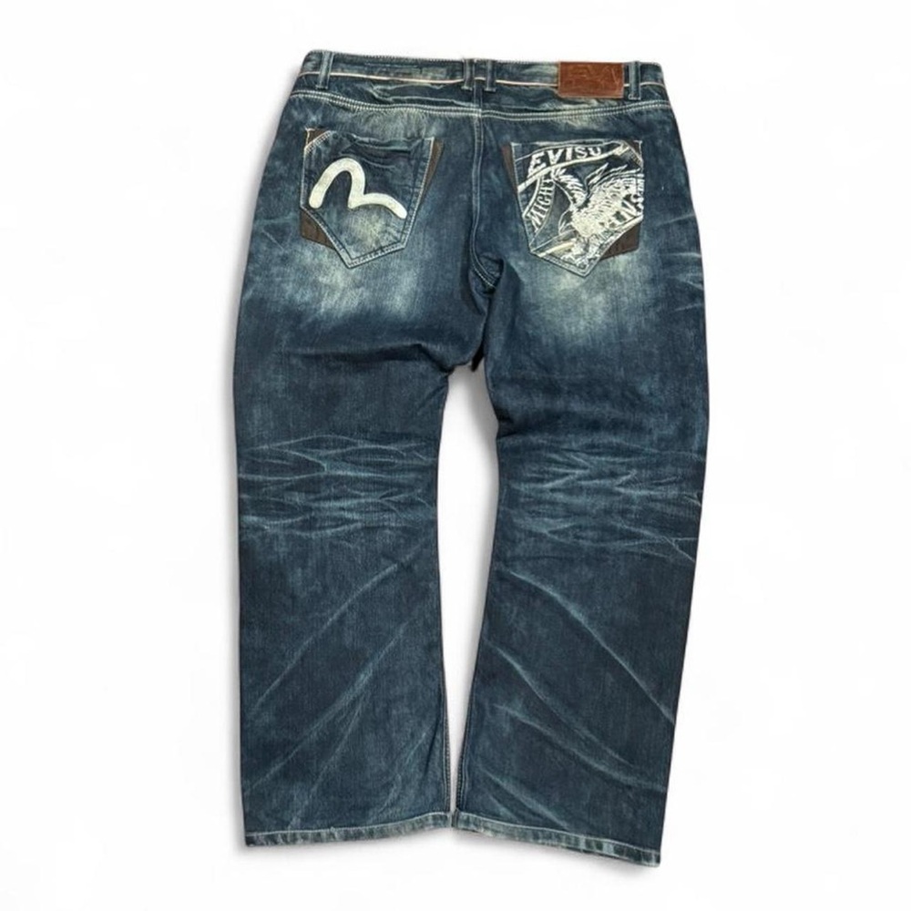 Y2K Evisu Japan Embroidered Acid Washed Faded Straight Leg Jeans